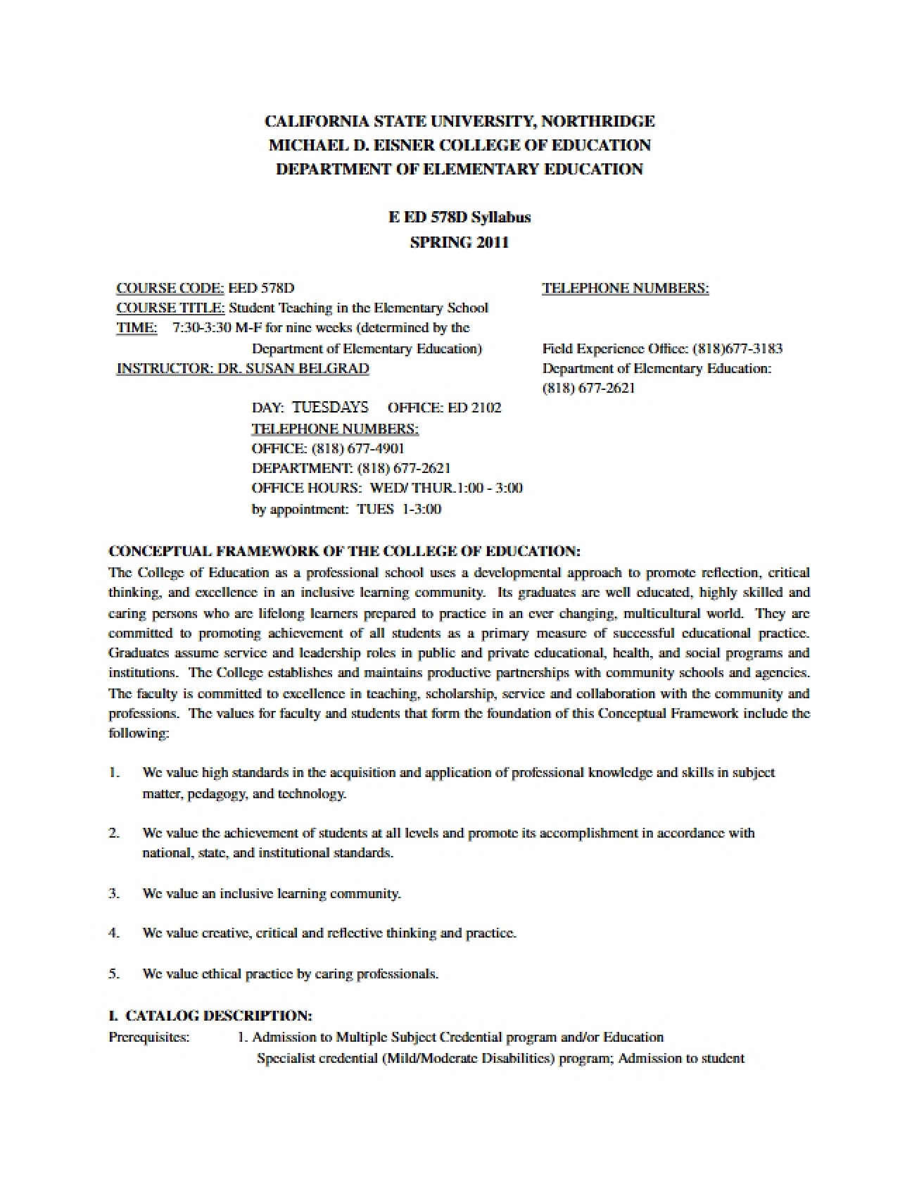 Elementary Student Teaching Syllabus
