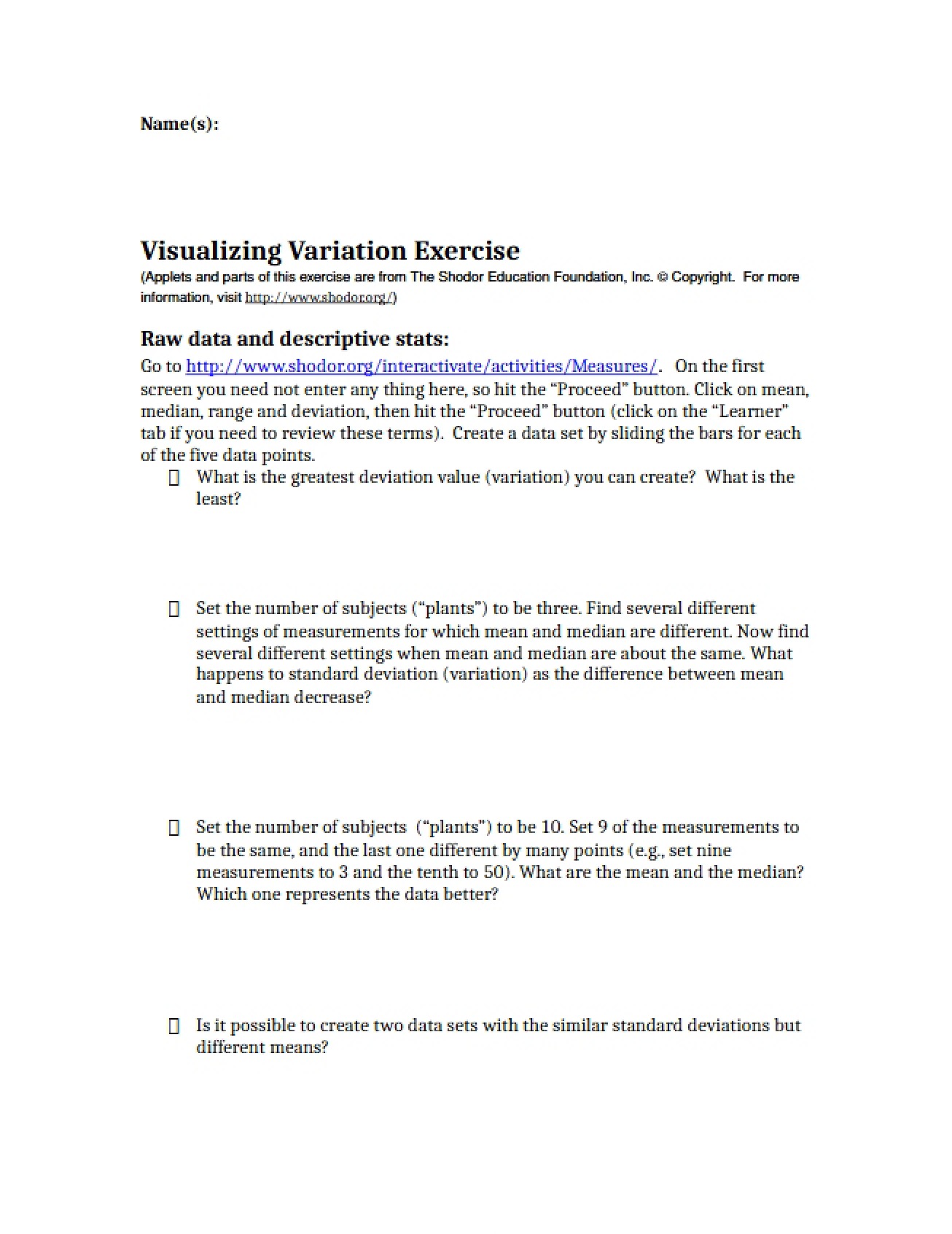 Exercise in the Visualization of Variation