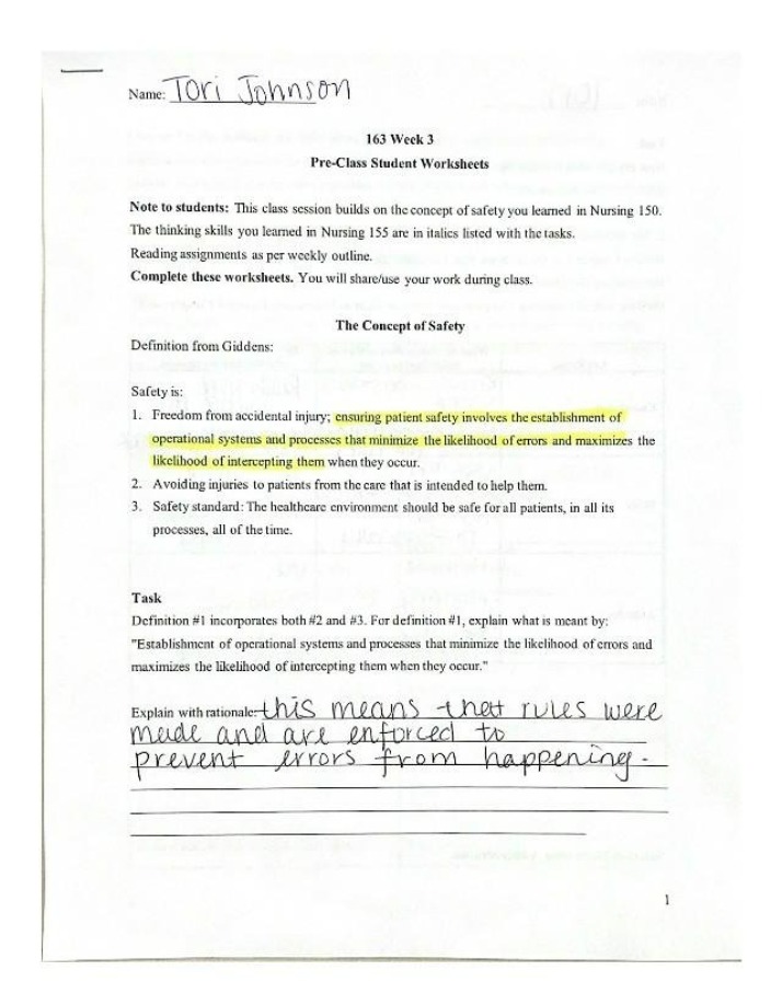 NURS 163 Week 3 Pre-Class Worksheets