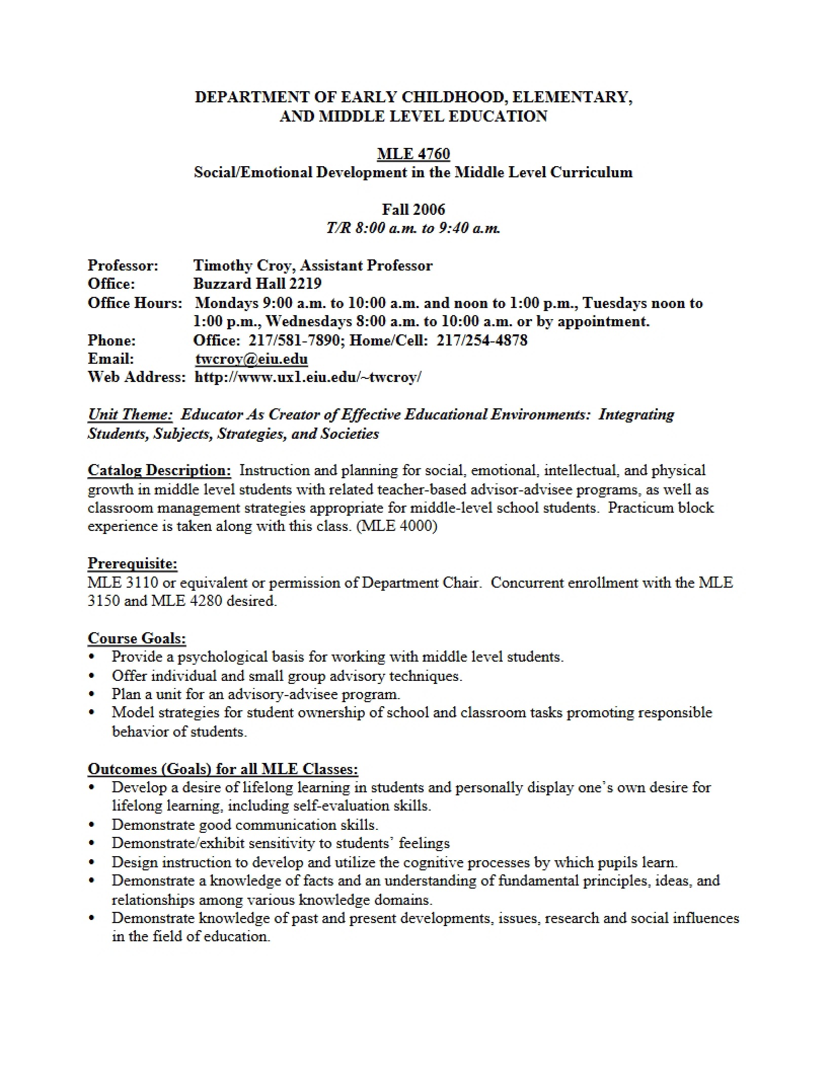 Syllabus on Social-Emotional Development in Middle Grades
