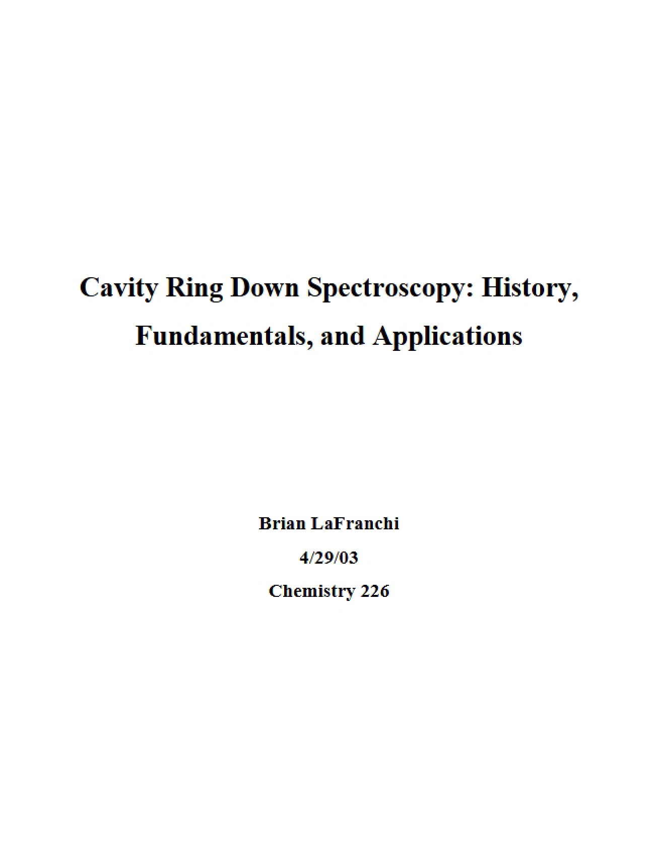 Cavity Ring Down Spectroscopy Techniques
