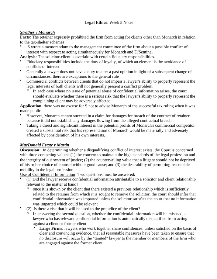 Week 5 Notes - Legal Ethics