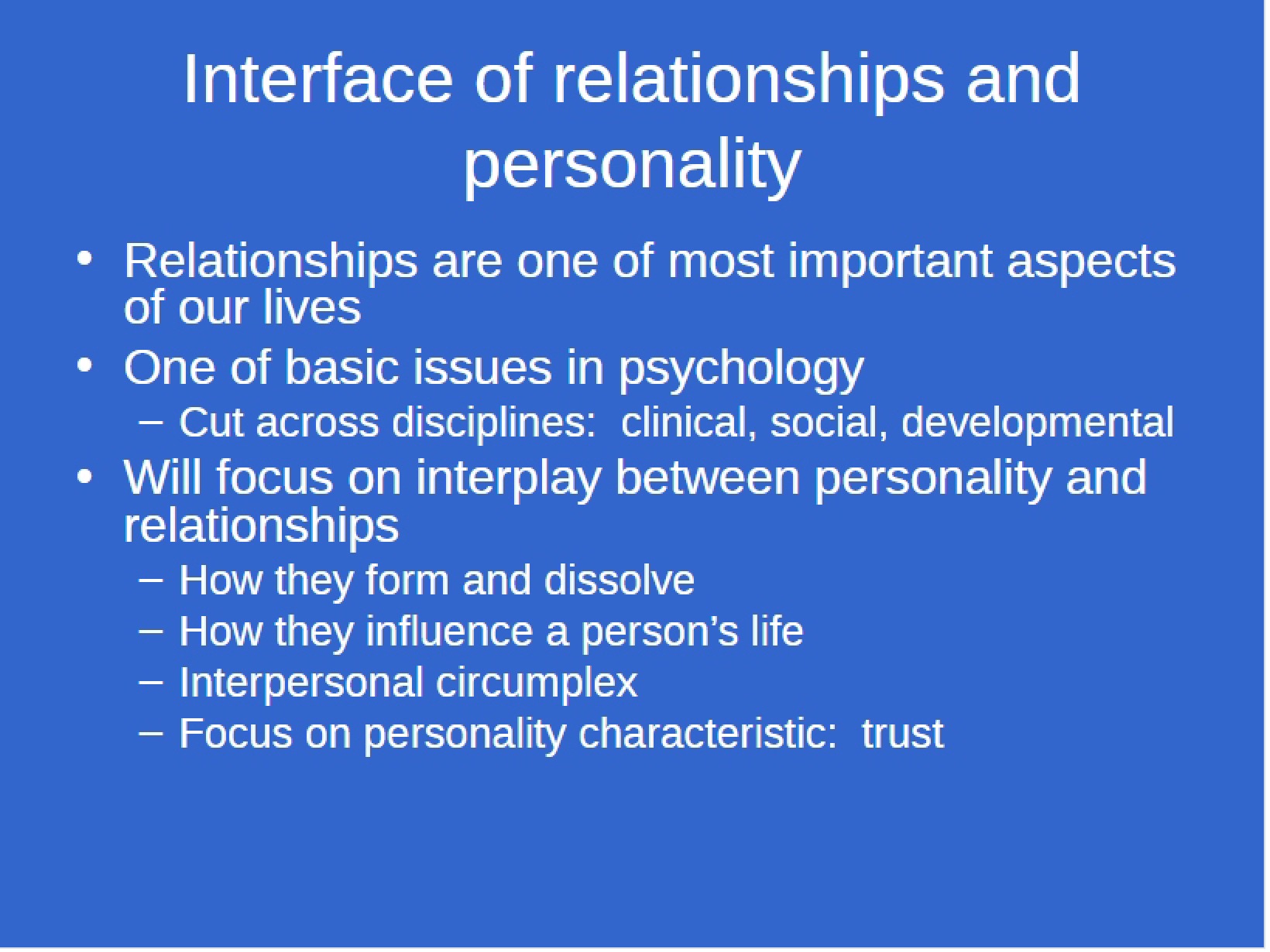 Personality and Relationships Interface
