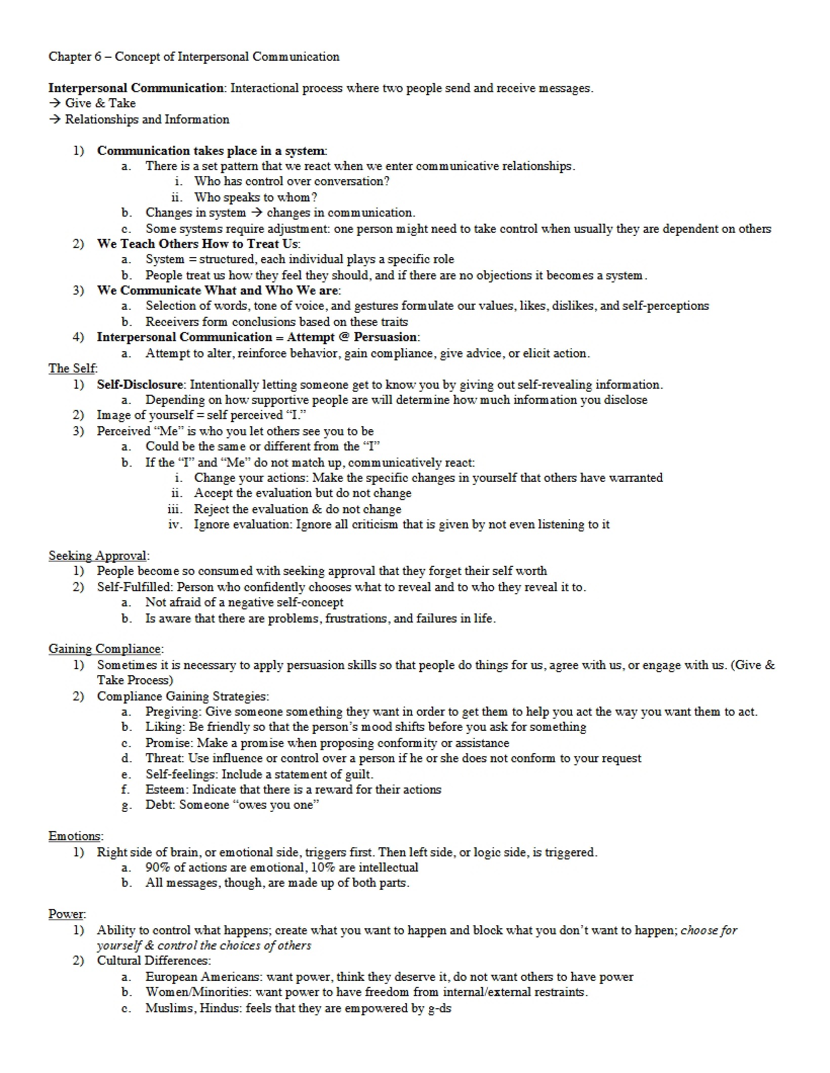 Concepts of Interpersonal Communication - Chapter 6