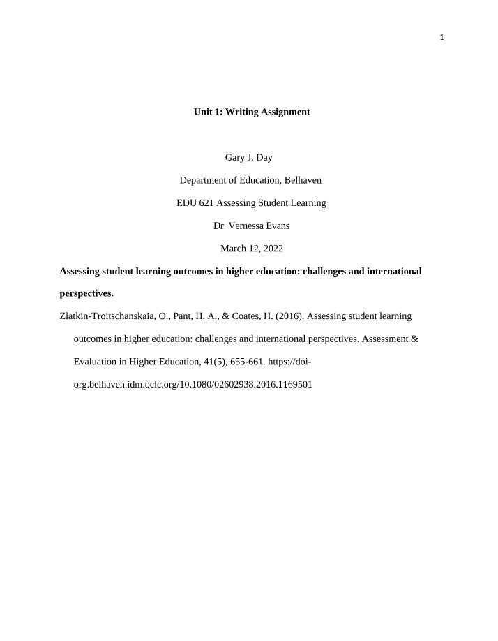 EDU 621 Unit 1 Writing Assignment
