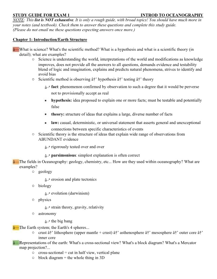 Introduction to Oceanography - Earth Science Study Guide