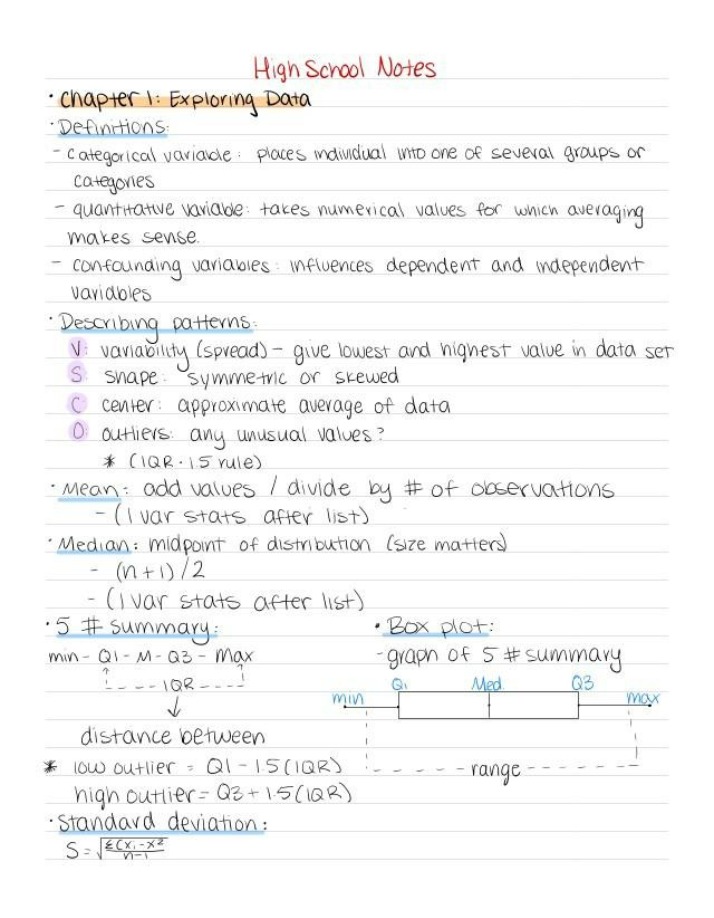 High School Statistics Notes