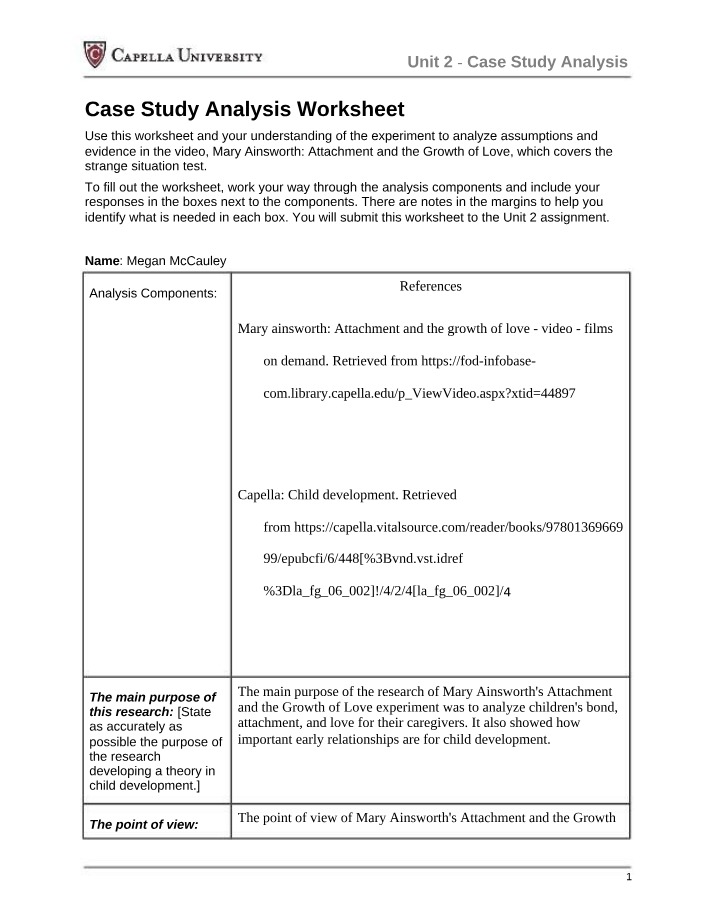 Worksheet for Case Study Analysis