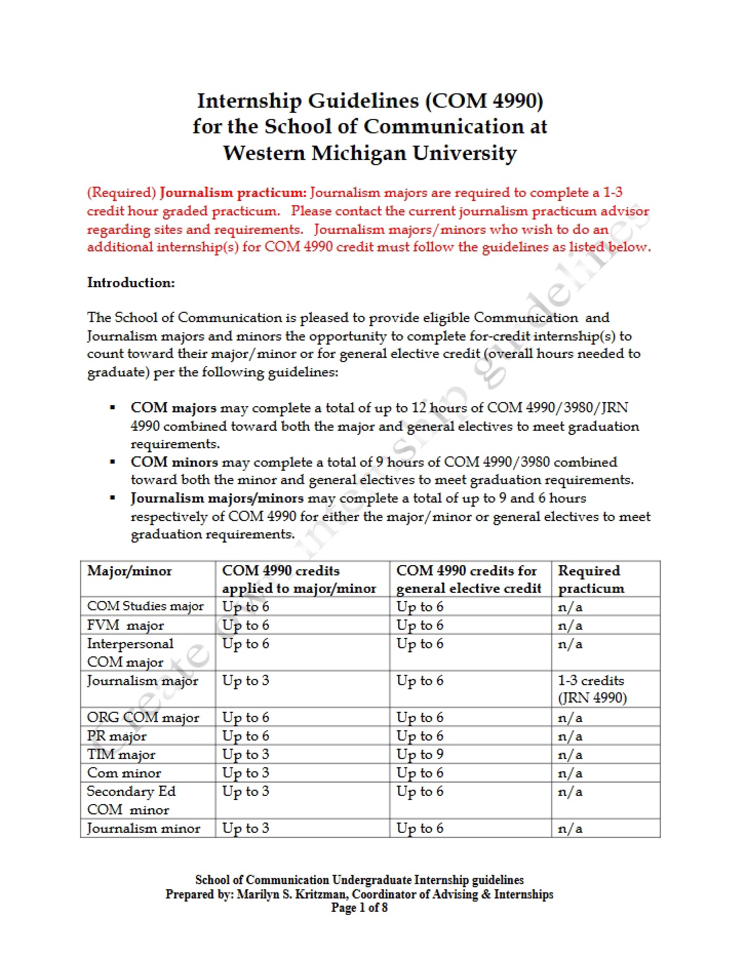 Guidelines for Internship