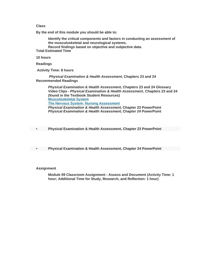 Musculoskeletal and Neurological Assessment
