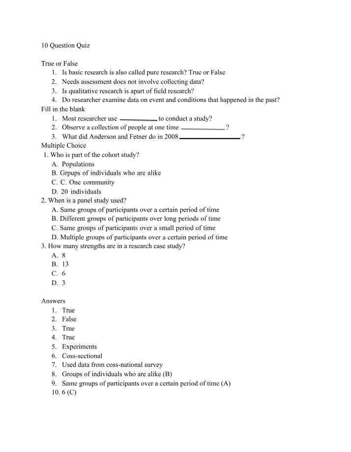 10-Question Social Research Methods Quiz