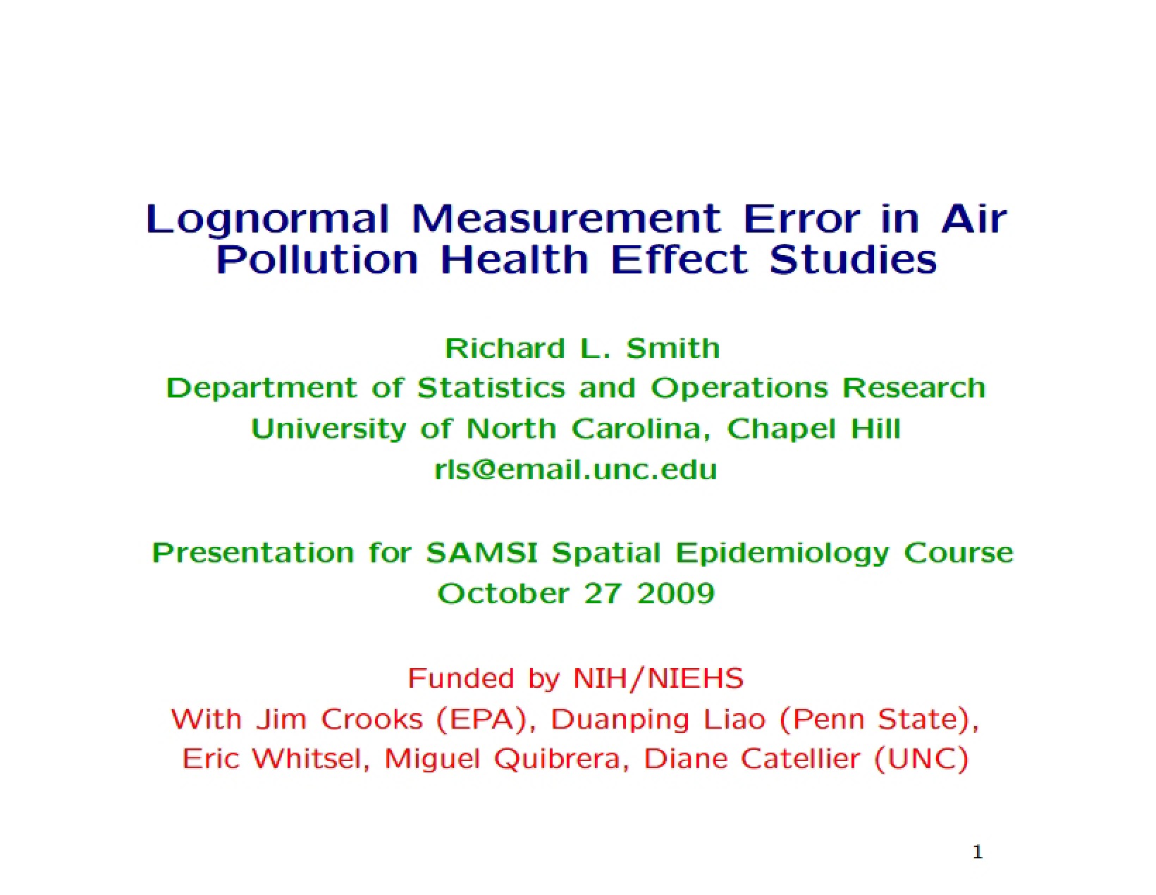 Air Pollution Health Studies Lognormal Measurement Error