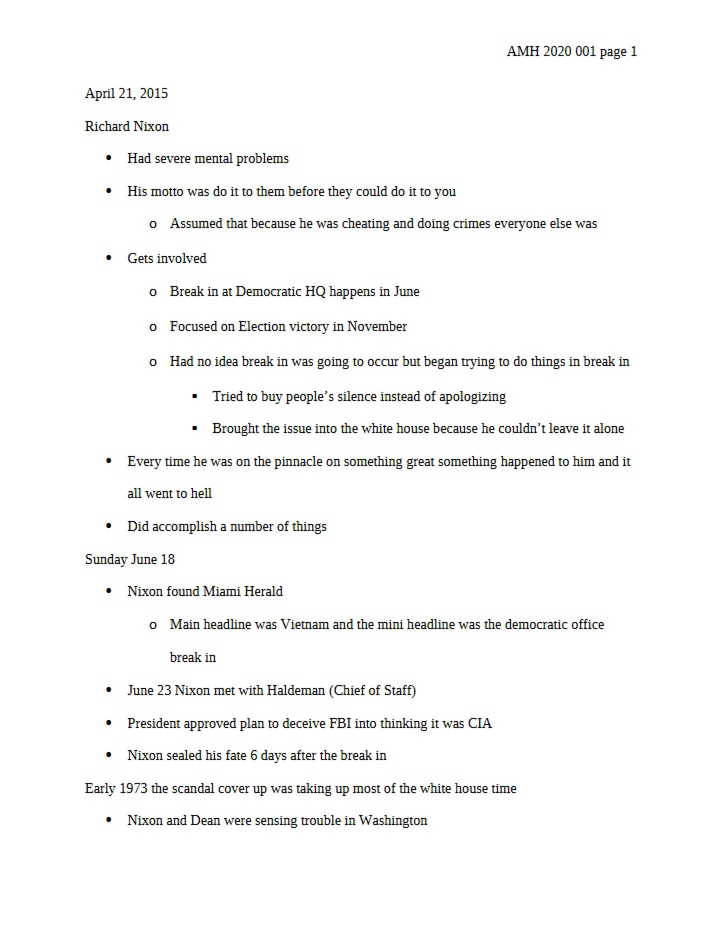 Notes from Lecture