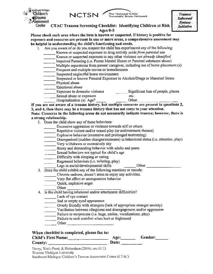 Younger Child Trauma Screening Checklist