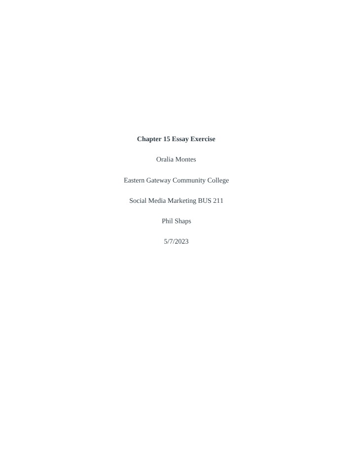 Essay Exercise for BUS 211 Chapter 15