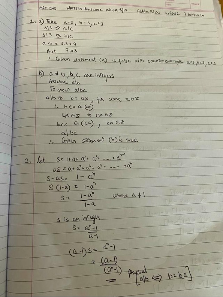 MAT 243 Week 8-15 Written Homework