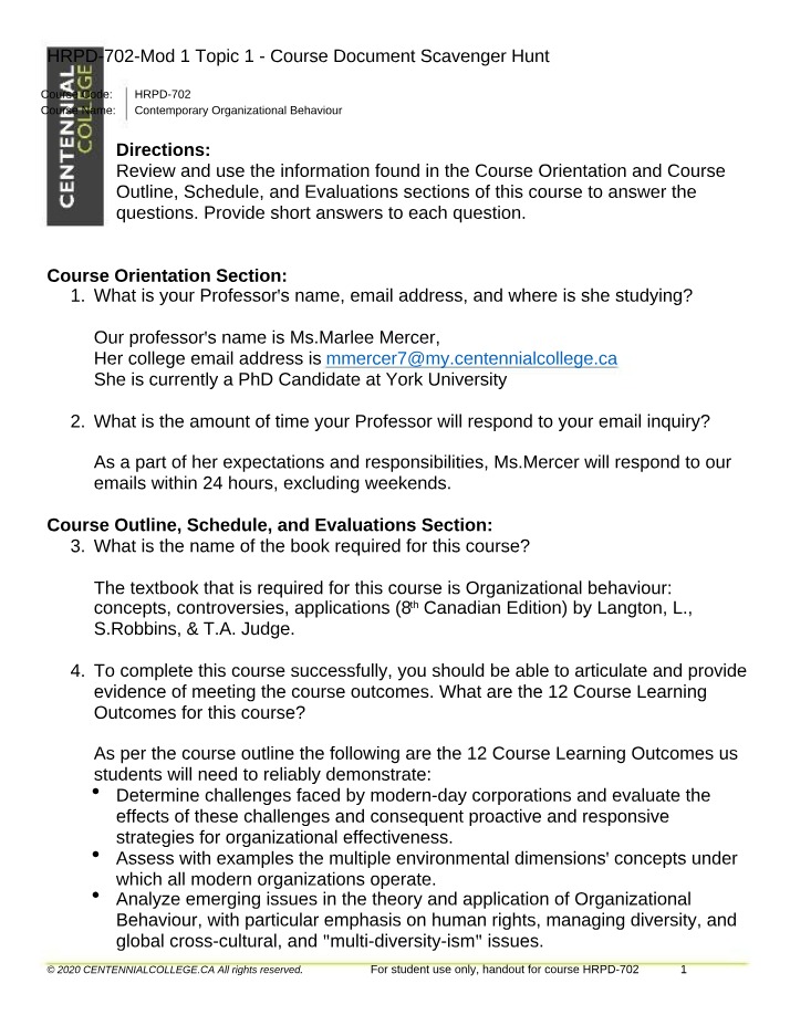 Course Document Scavenger Hunt Worksheet Mod 1 Final