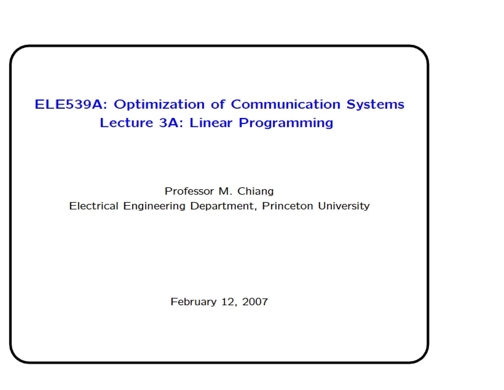 Lecture 3A - Programming (Linear)