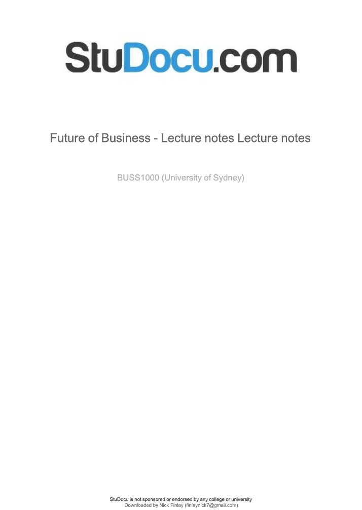 Lecture Notes on the Future of Business