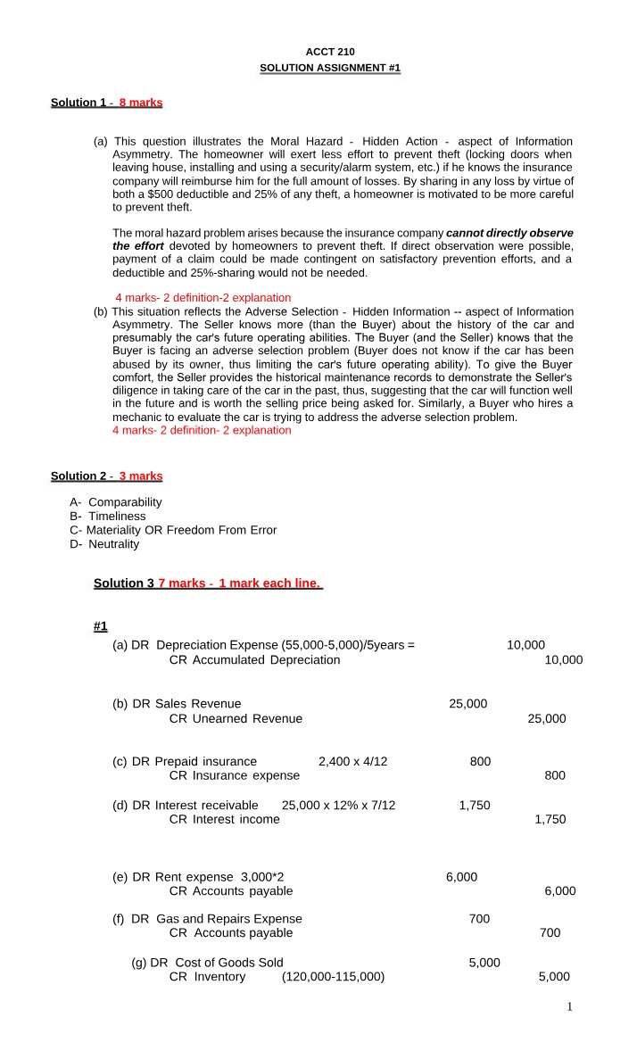 ACCT 210 Assignment 1 Solution