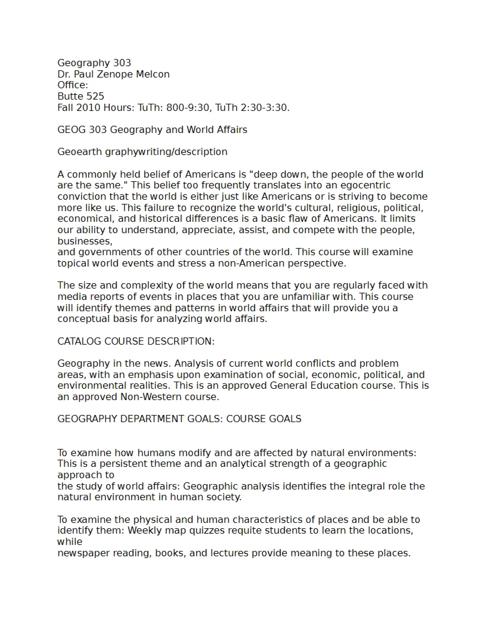 World Affairs and Geography Syllabus