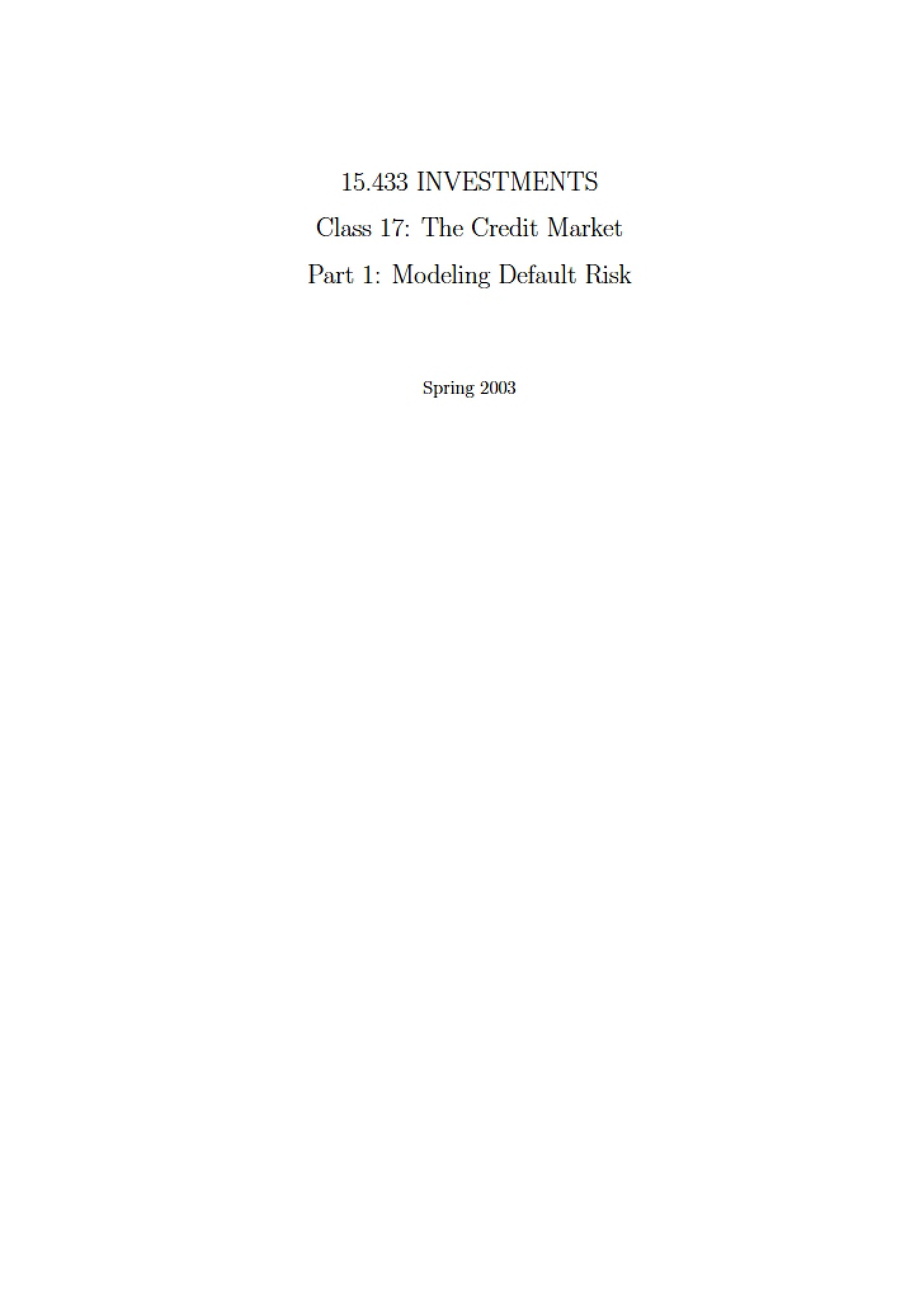 Default Risk Models