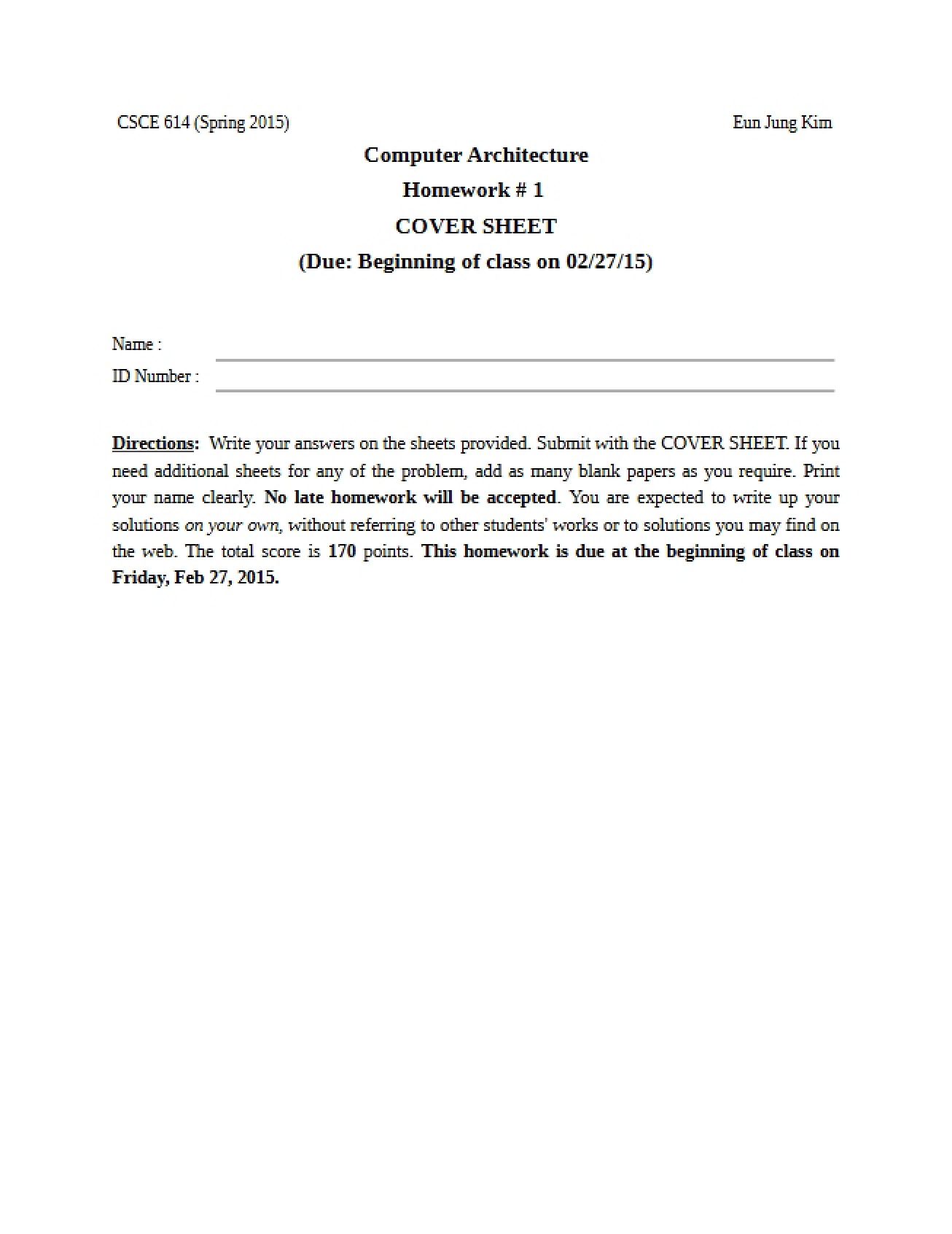 First Homework for Computer Architecture