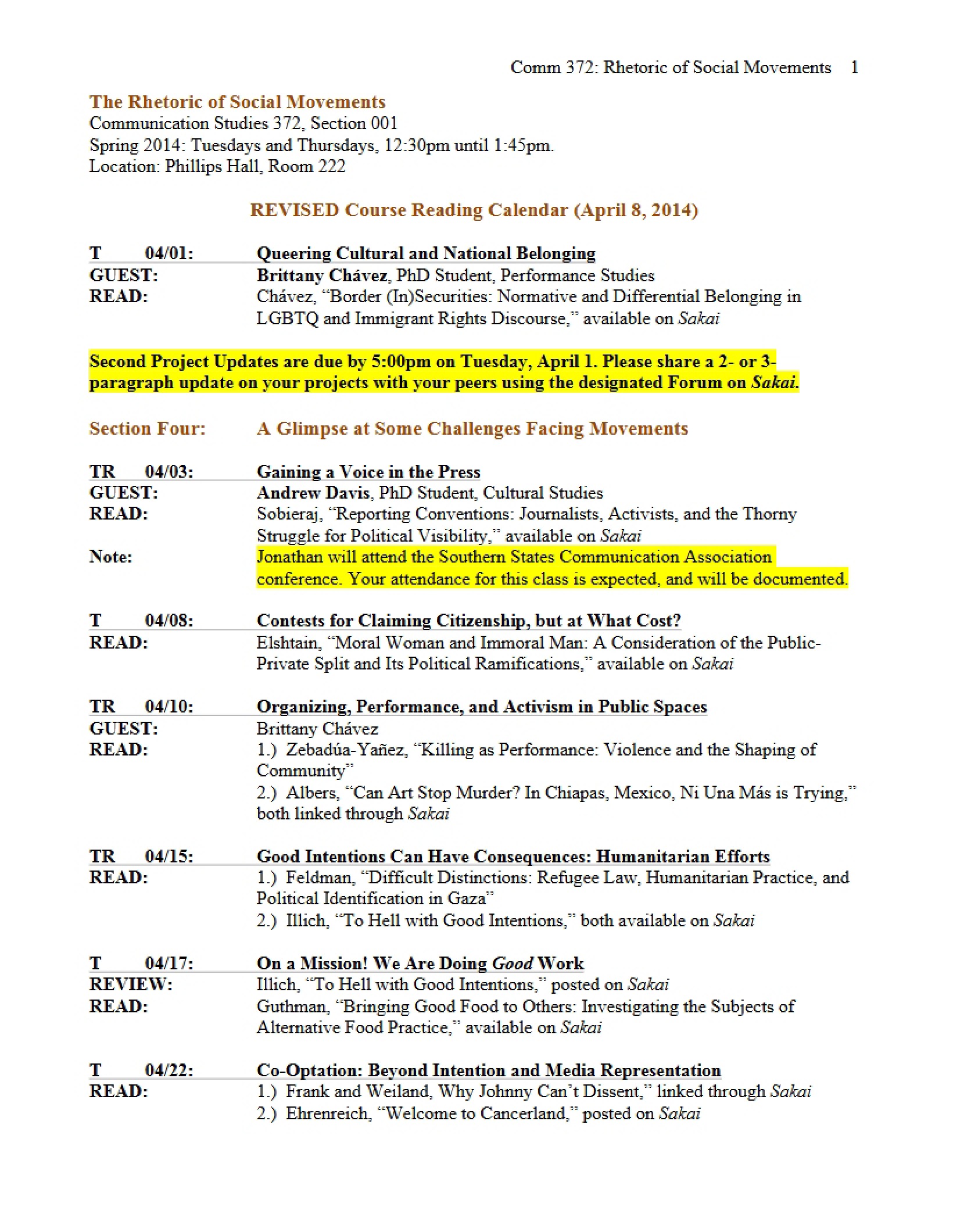 Revised Reading Calendar (Comm 372)