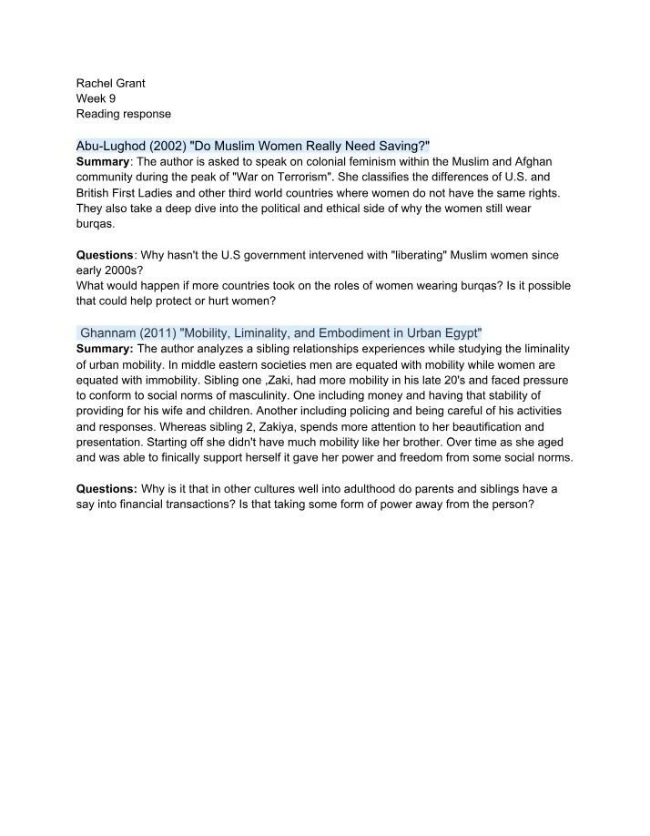Anthro 4 - Week 9 Readings