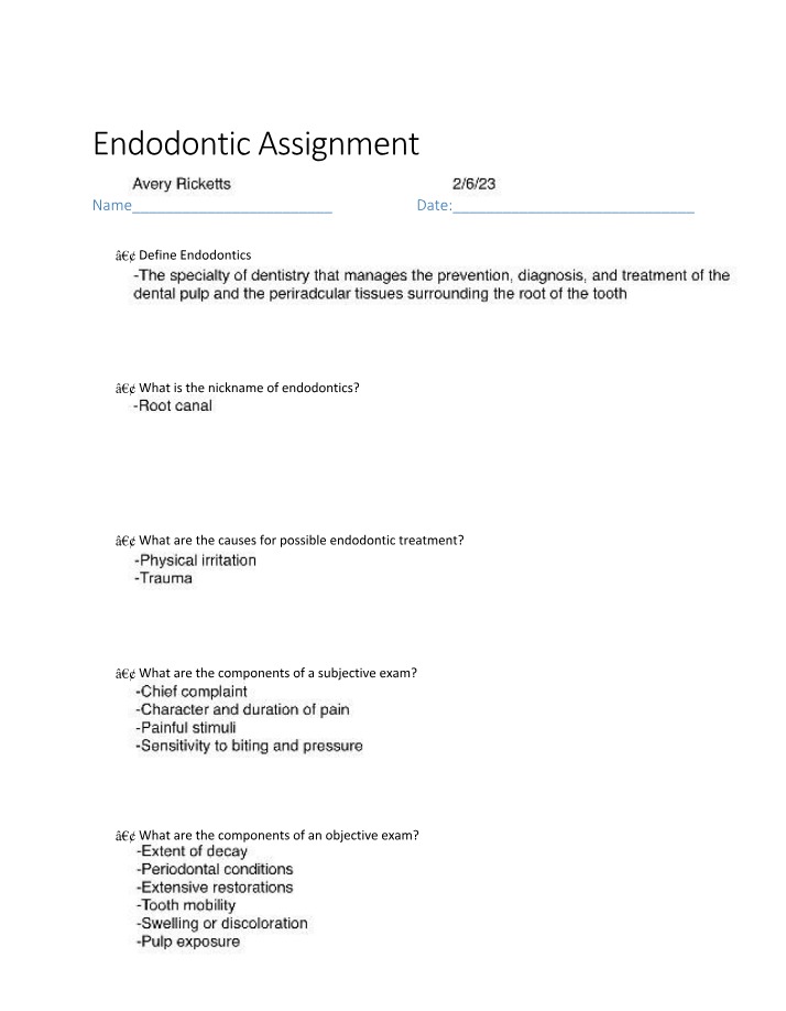 Assignment on Endodontics