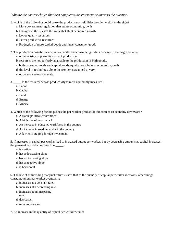 Production Possibilities Frontier and Influencing Factors
