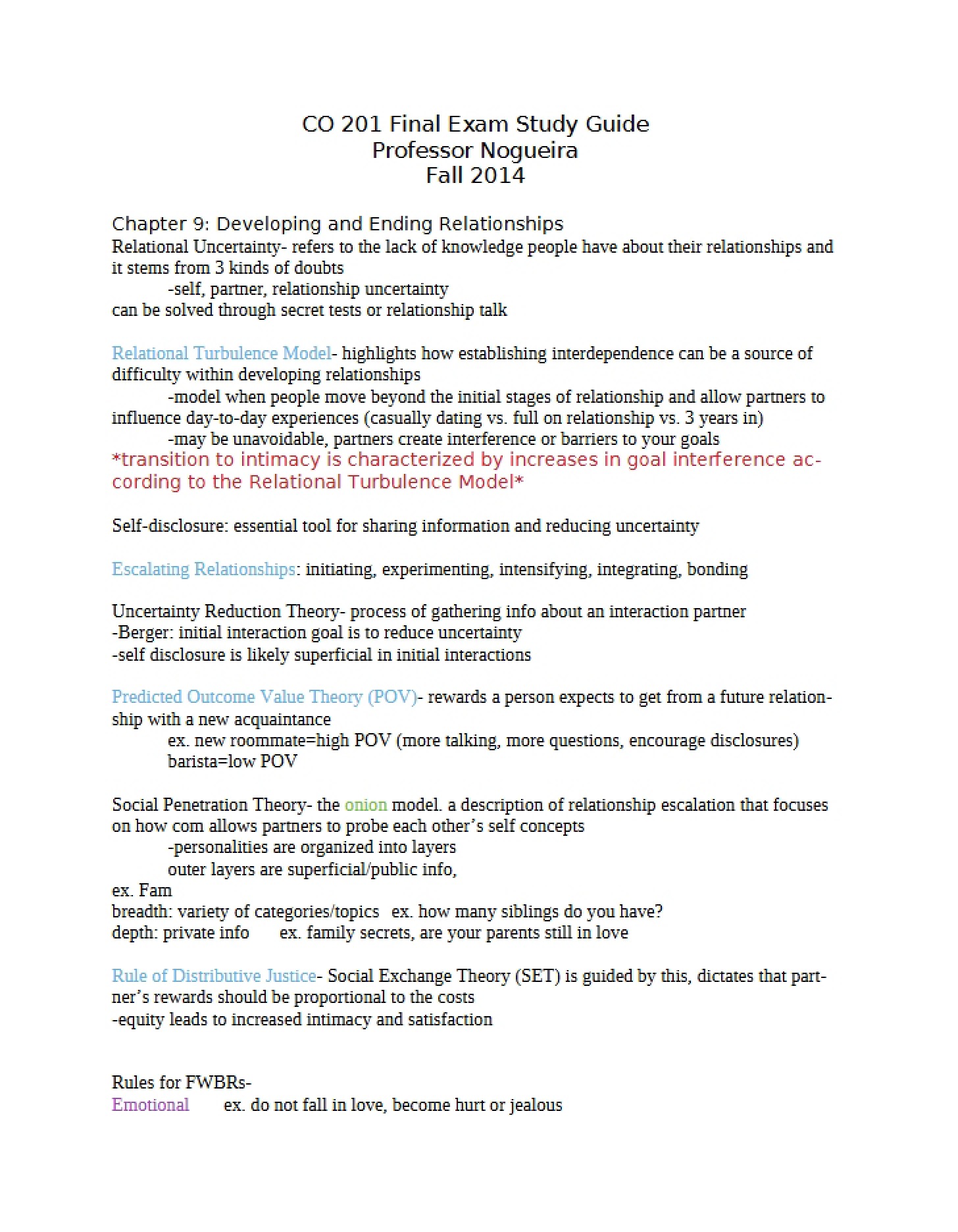 Guide for Final Exam Study