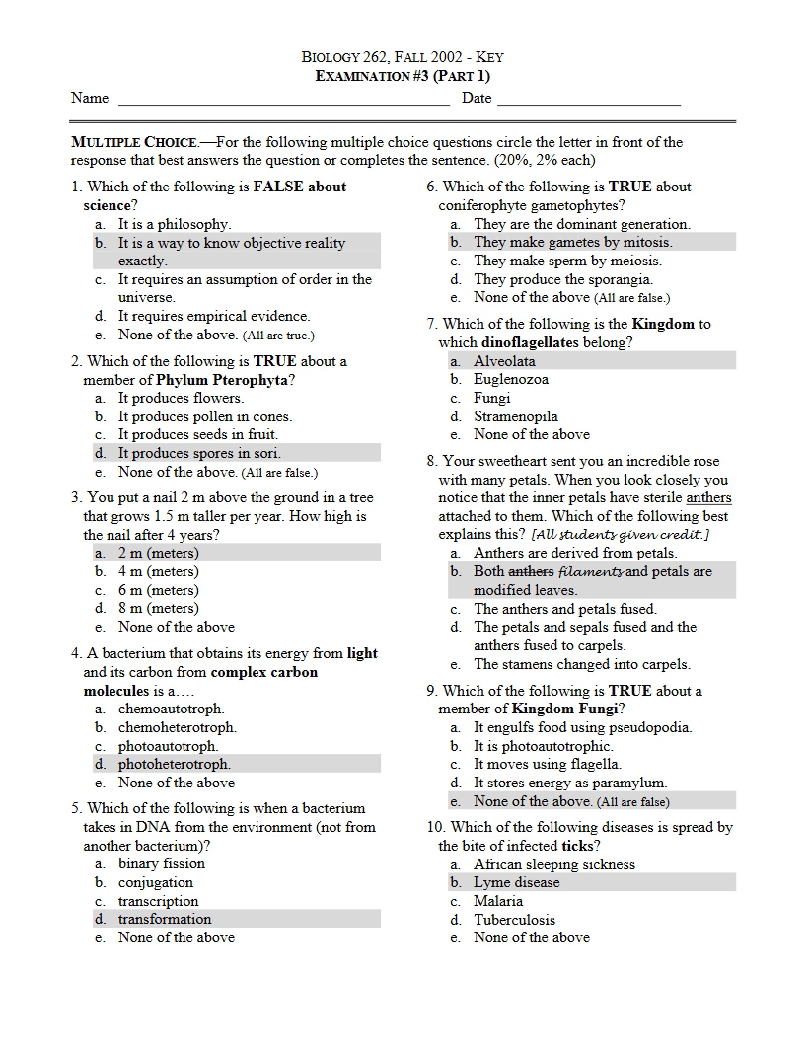 Examination for Principles of Biology (36)