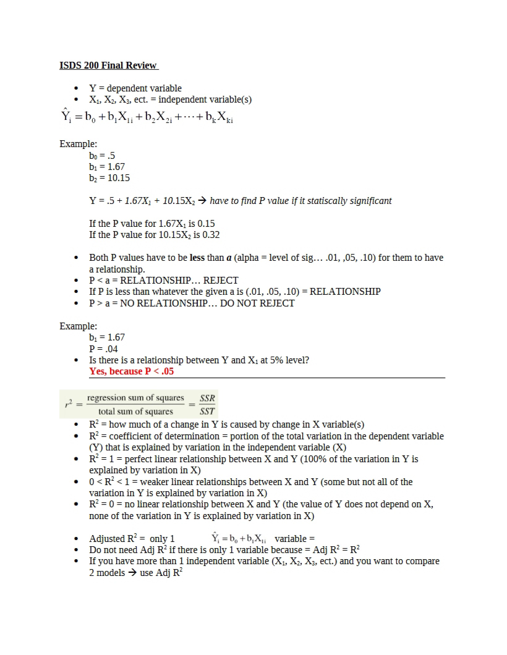 Business Stats Final Review 1
