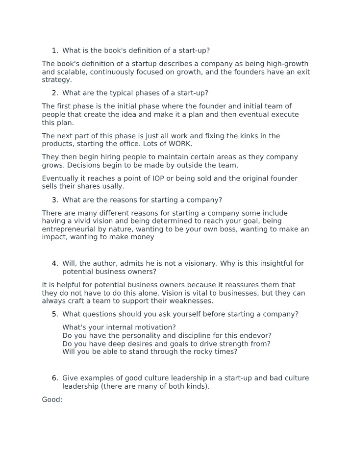 Class 2 Prep Questions