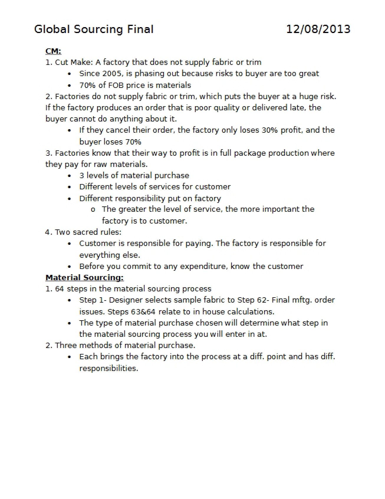 Final Examination in Global Sourcing