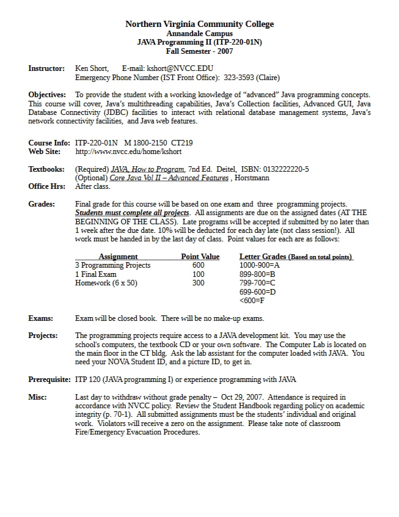 Java II Syllabus