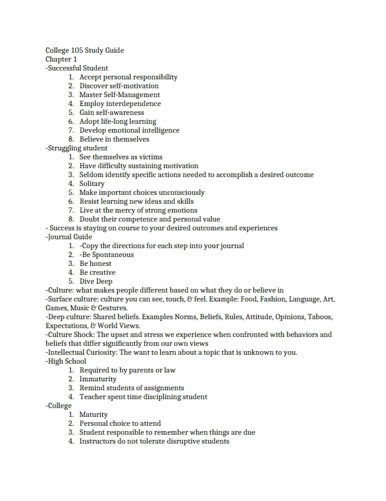 Freshman Seminar Study Guide