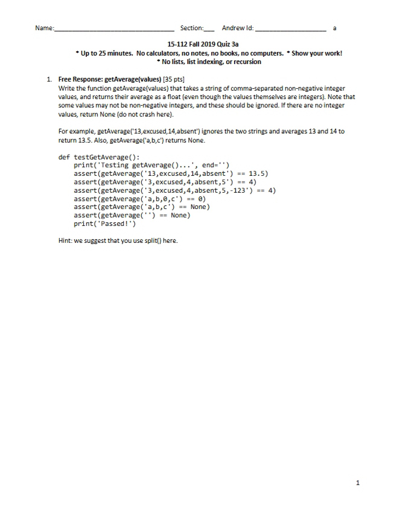 Quiz 3A - Fundamentals of Programming