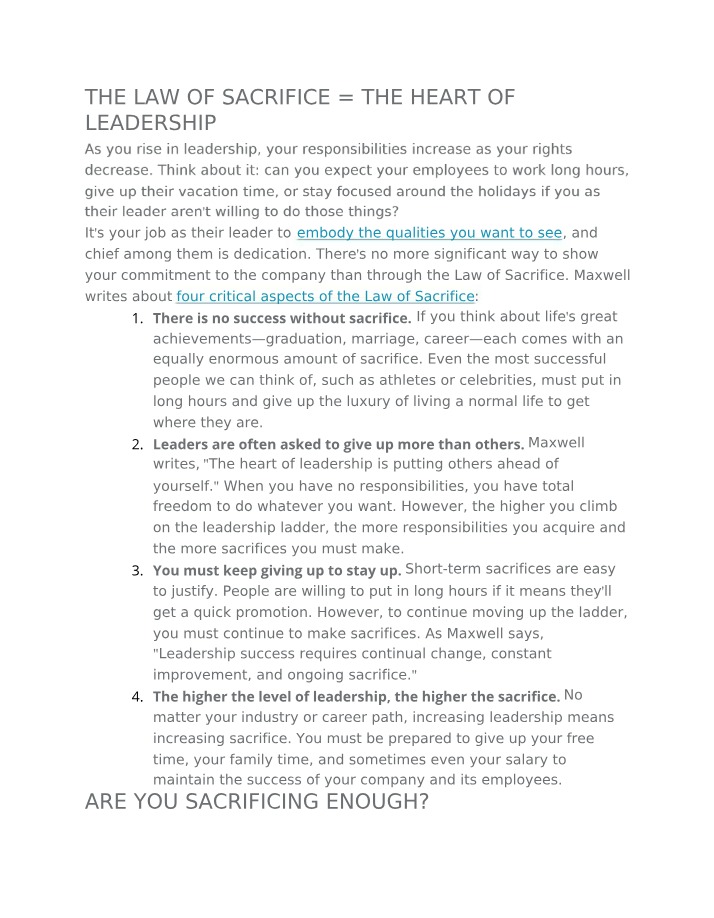 Law of Sacrifice for Successful Leadership