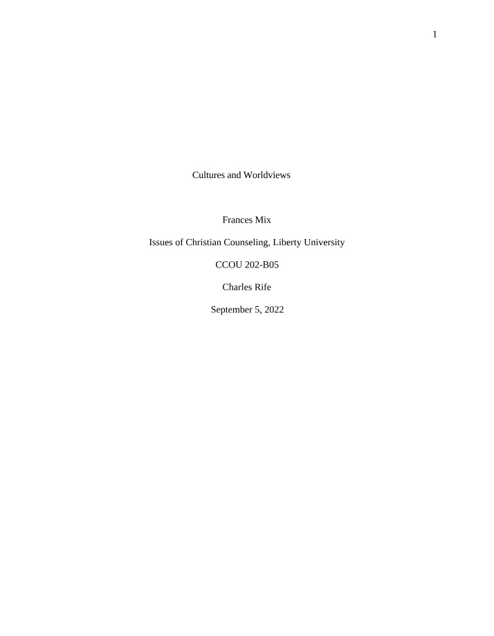 African American Culture and Worldviews