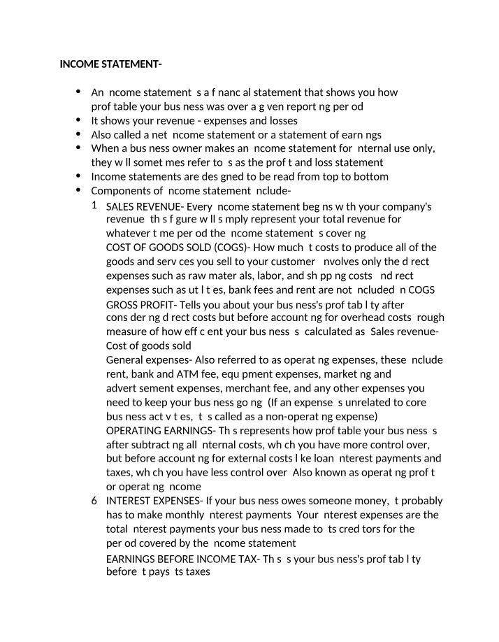 Explanation of the Income Statement