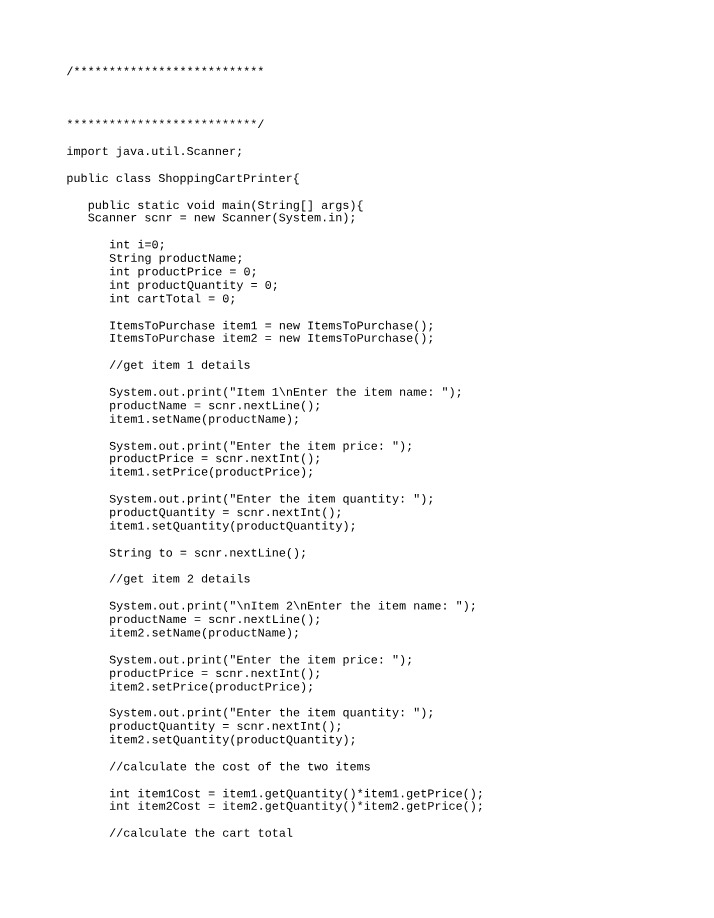 Java Shopping Cart Total Cost Calculator