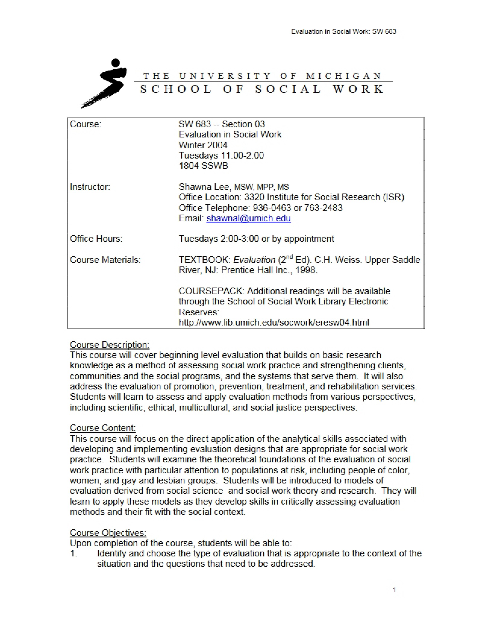 Evaluation Syllabus