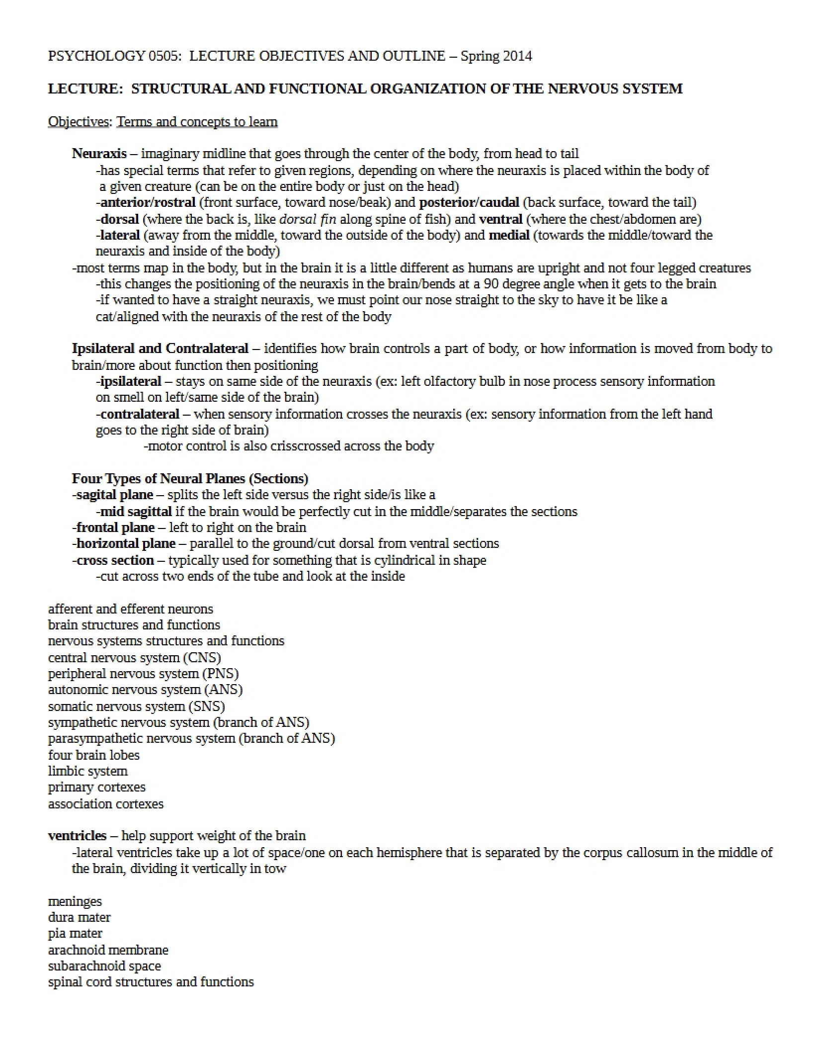 Nervous System Functional and Structural Organization
