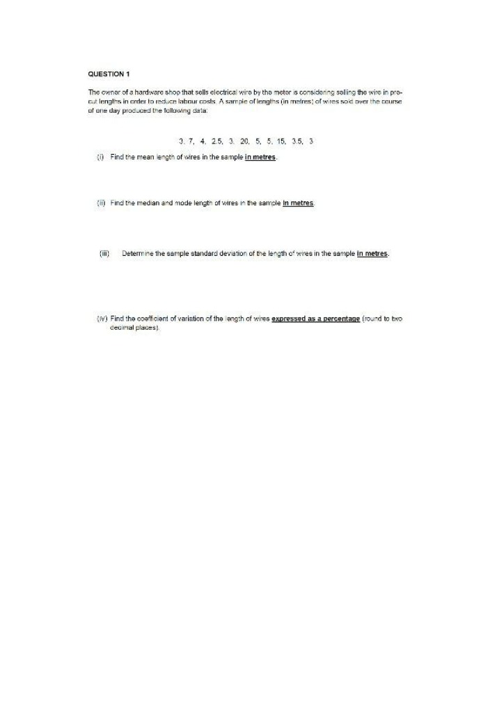 Statistics Calculations - Mean, Median, Mode, Standard Deviation, and Coefficient of Variation