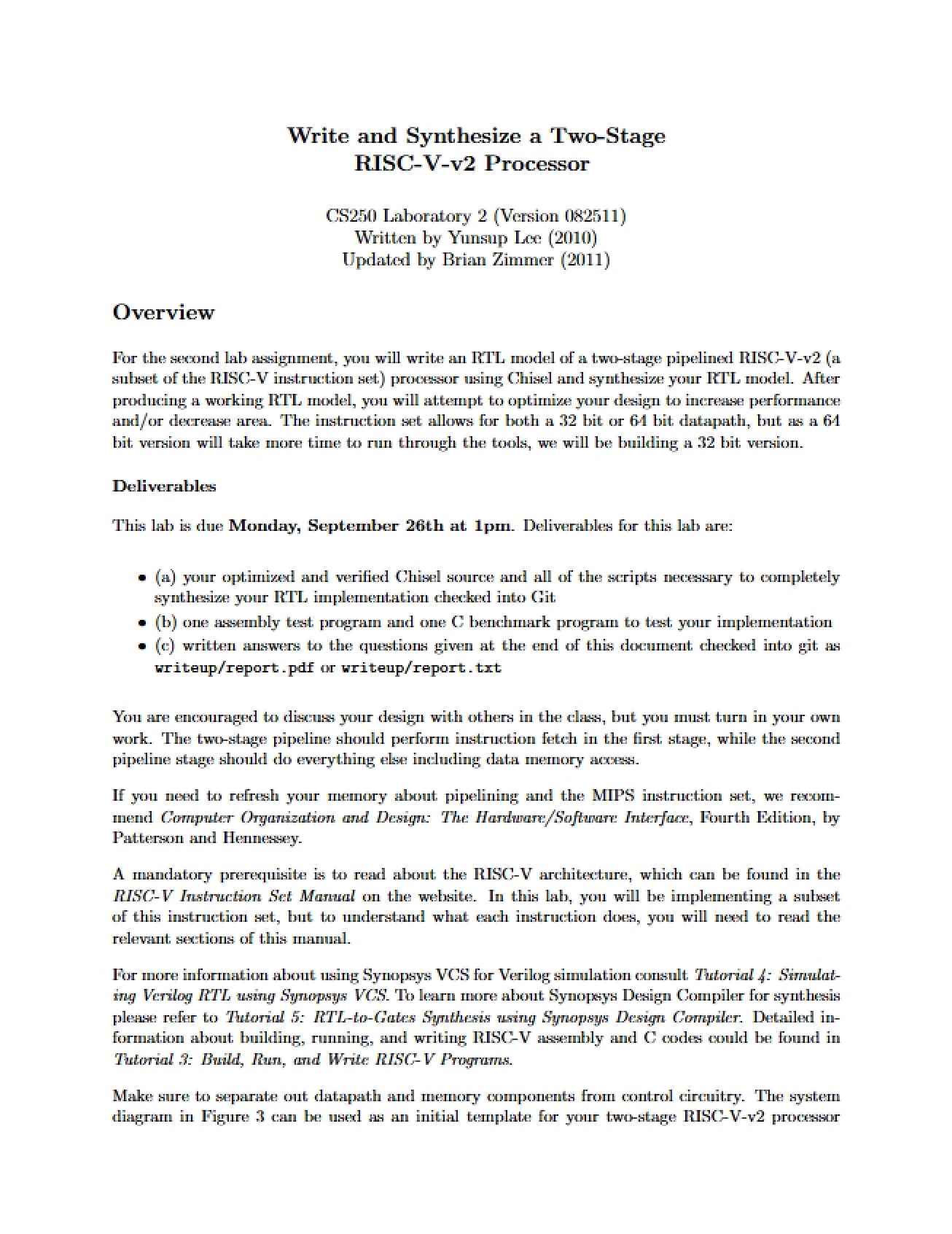 Two-Stage RISC-V-v2 Processor Synthesis