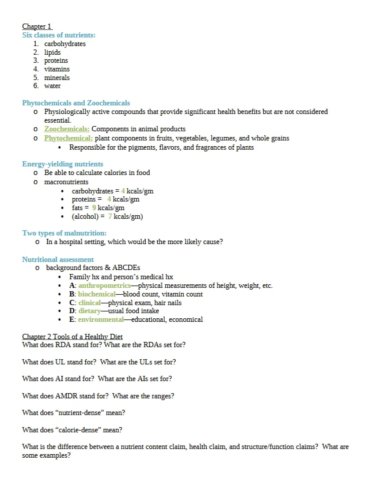 Nutrition Chapter One