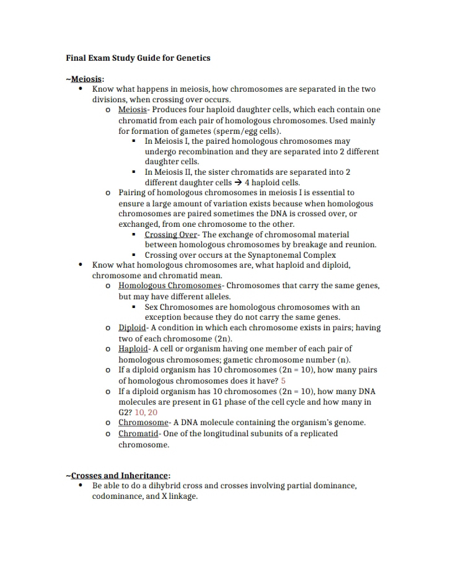 Genetics Final Exam Study Guide