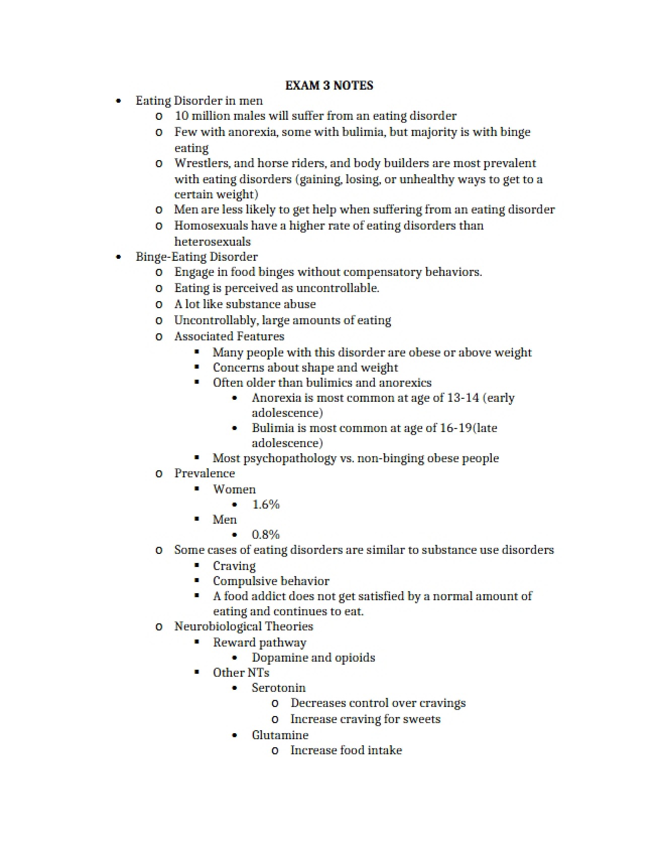Notes for the Third Exam in Abnormal Psychology